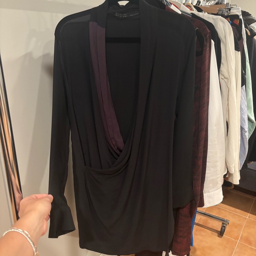 All Saints Black Drape Silk Dress